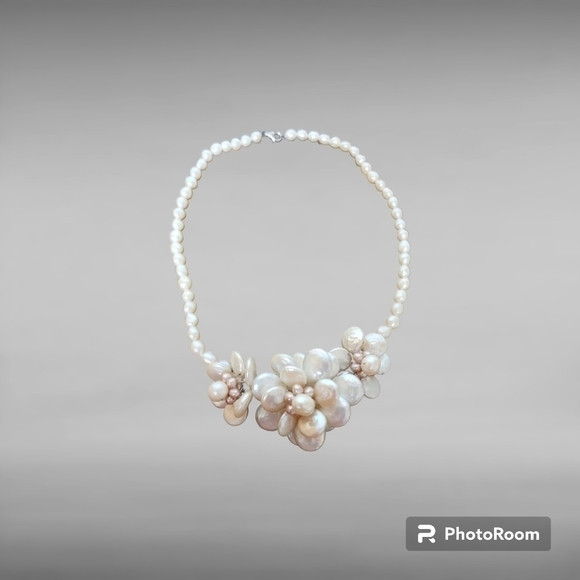 FRESHWATER Pearl Mother Of Pearl Flower Necklace Sterling Silver Hawaiian Shell. - Picture 4 of 16